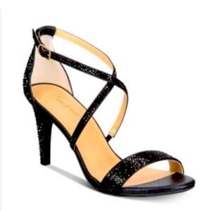 Thalia Sodi Women’s Darria Strappy Heels Sandals Black Metallic Rhinestones 9.5